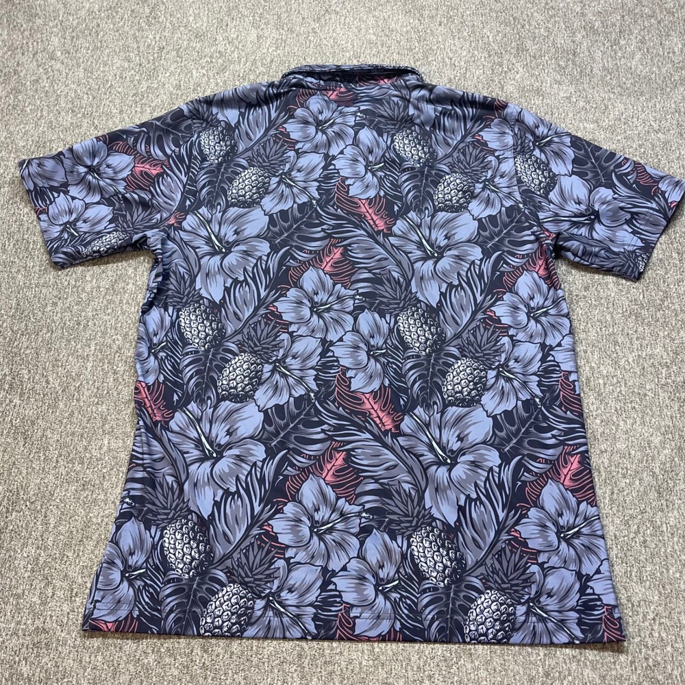 Waggle "Tropic Twilight"Mens Golf Polo Shirt Large Grey Floral Performance - Picture 8 of 9